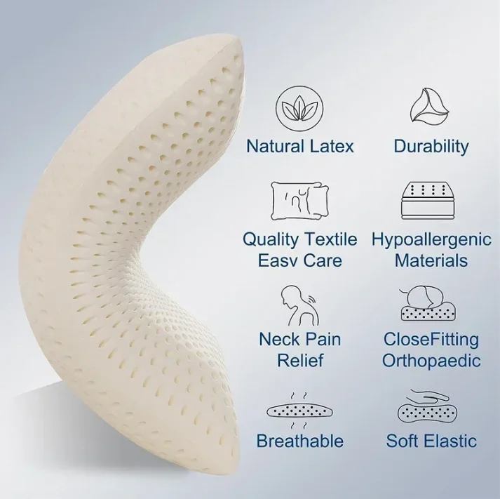 Breathable-Neck-Pain-Relief-Cervical-Bread-Shaped-With-Hole-Organic100-Natural-Latex-Pillow-for-Sleeping