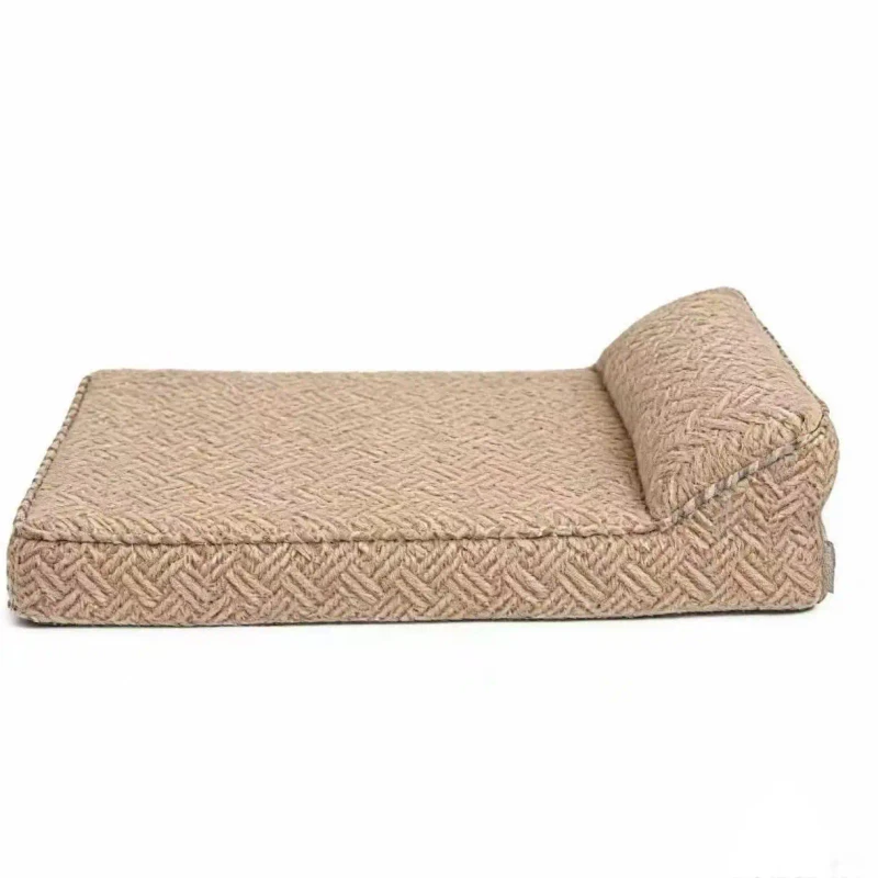 Brown-Diamond-shaped-Linen-Rectangle-Luxury-Calming-Orthopedic-Foam-Dog-Bed