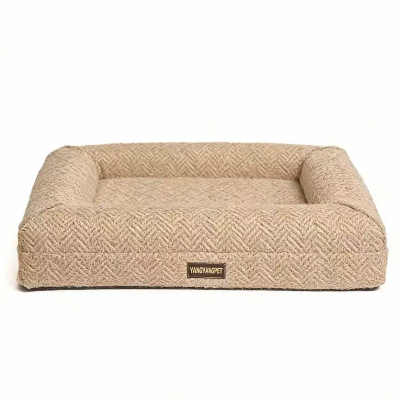 Brown-Diamond-shaped-Linen-Rectangle-Washable-Indestructible-Removable-Chew-Proof-Dog-Bed