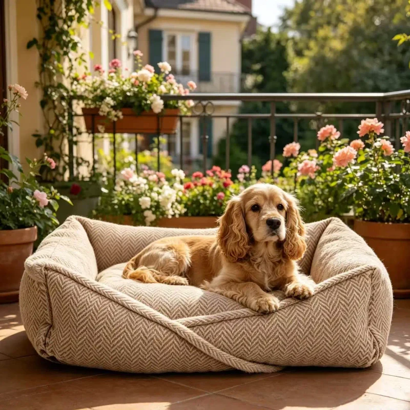 Brown-Linen-Rectangle-Foam-Waterproof-Washable-Indestructible-Dog-Bed