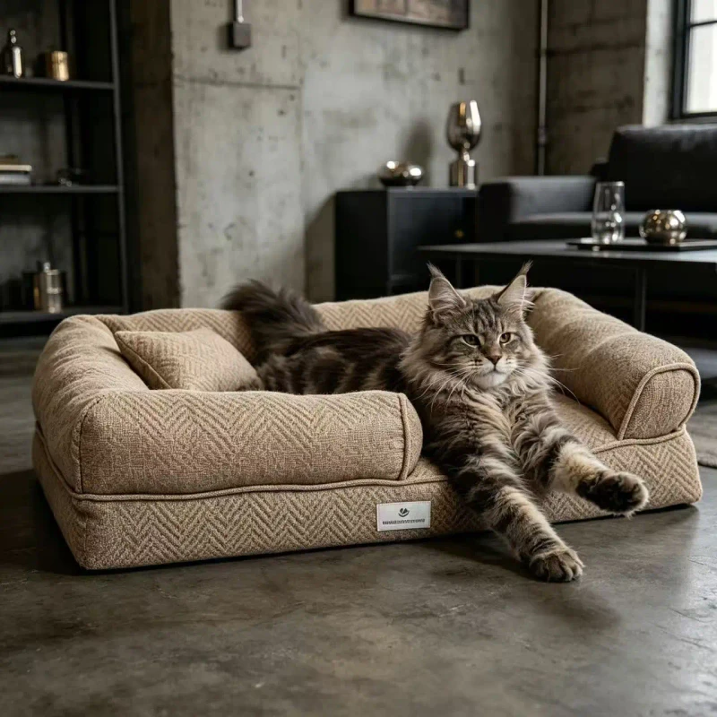 Brown-Rectangle-Linen-Calming-Foam-Waterproof-Washable-Dog-Bed