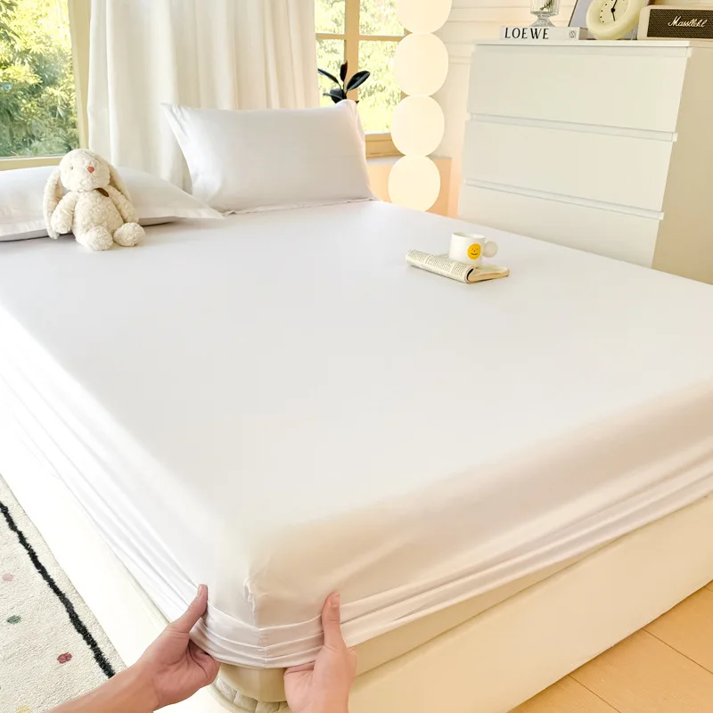 Brushed-Cotton-Waterproof-Bed-Cover-Deep-Pocket-Knitted-Elastic-Skirt-Mattress-Protector-Breathable-Fitted-Sheet