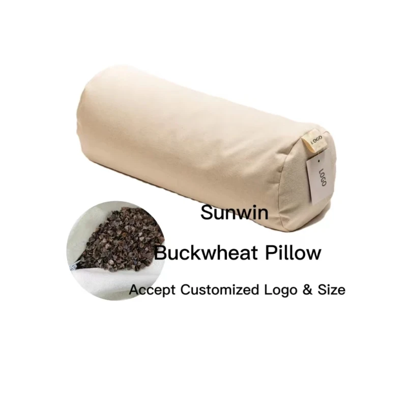 Buckwheat-Hulls-Cylinder-Neck-Pillow-Adjustable-Organic-Cotton-Cover-Bolster-Bed-Pillow-Cervical-Neck-Support