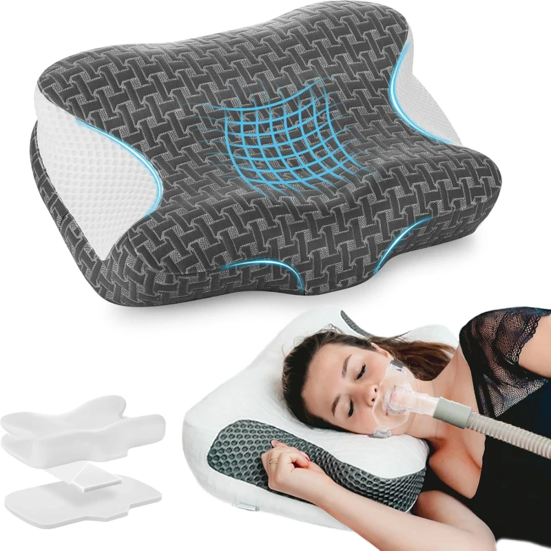 CPAP-Pillow-for-Sleeping-Ergonomic-Adjustable-Height-Neck-Support-Memory-Foam-Bed-Pillow-for-CPAP-Users-with-Sleep-Apnea