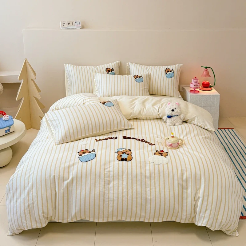 Cartoon-Cotton-4pcs-Skin-friendly-Yellow-Digital-Printing-Kids-Bedding-Set