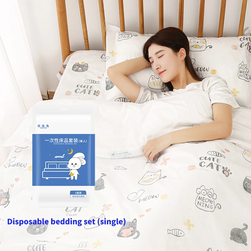 Cartoon-Printing-Disposable-Bedding-Sets-Travel-Hotel-Luxury-Non-Woven-Quilt-Cover-Pillowcase-Bed-Sheet-3-Piece-Set