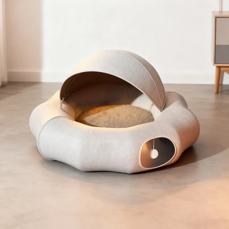 Cat-Donut-Bed-Foldable-Convertible-Tunnel-Pet-Bed-Breathable-Soft-Fabric-Cat-Nest-Easy-Clean-All-Season-Use-Cats