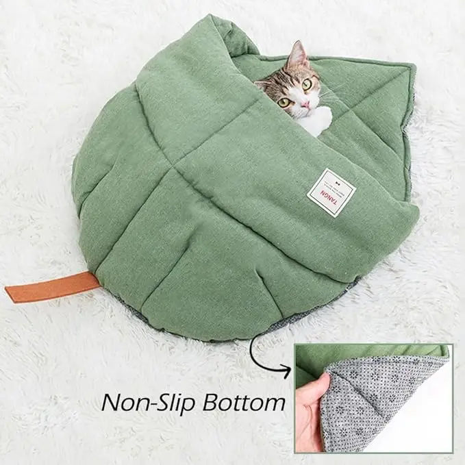 Cat-Sleeping-Bag-Linen-Cat-Bed-Hole-Leaf-Nest-Hidden-Hood-Covering-Pet-Hug-Area-Comfortable-Soft-and-Durable