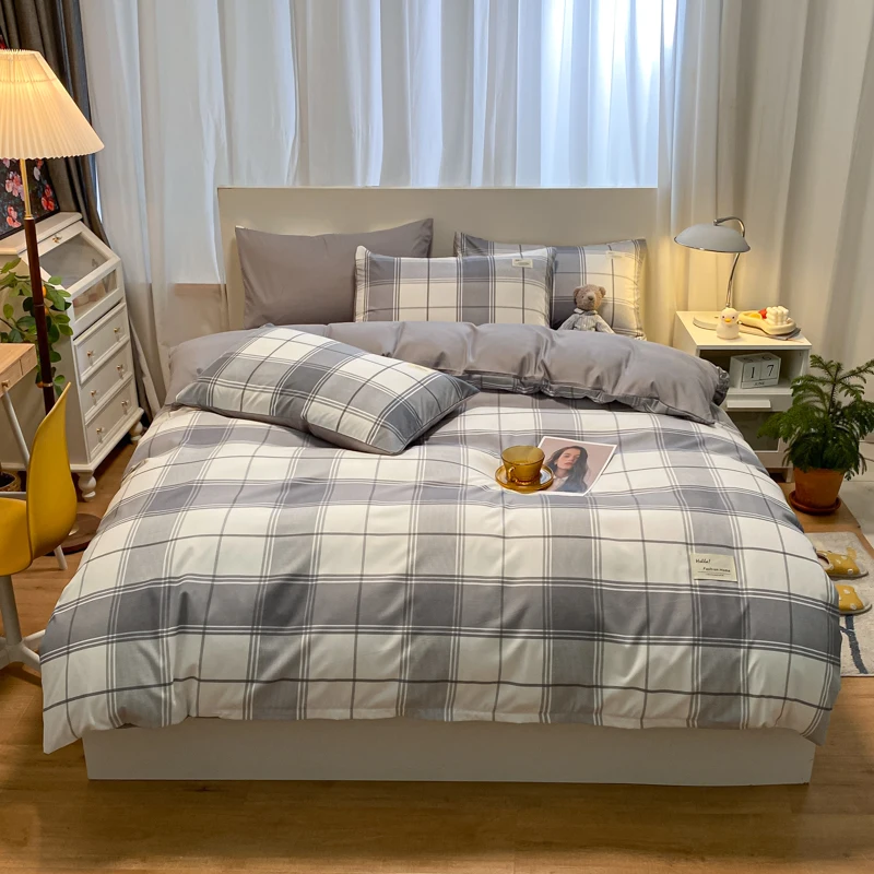 Checkered-Patterns-Super-King-Flat-Fitted-Bed-Sheet-Set-Printed-Duvet-Cover-Bedding-Sets