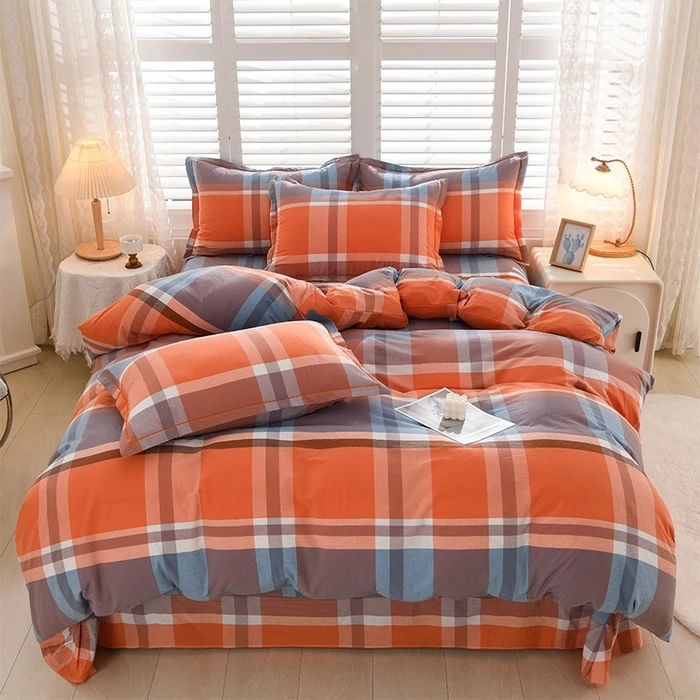 Checkered-Queen-King-Size-Cotton-Bedding-Set-Ultra-Soft-Bed-Duvet-Cover-Set-4pcs-Option-Available