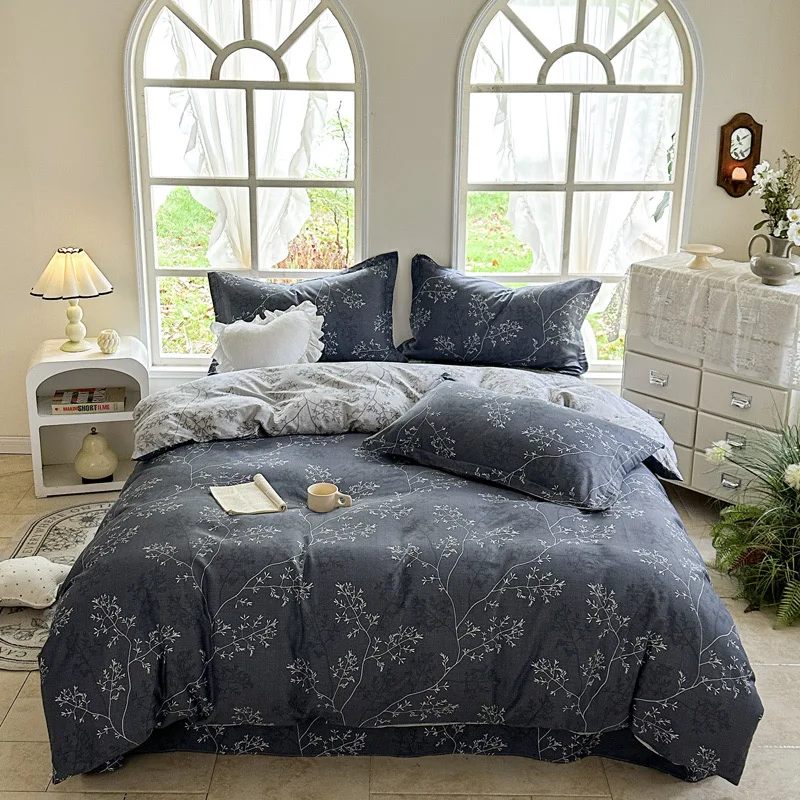 Chic-Style-4-Piece-Bedding-Kit-Cotton-Plant-Floral-Leopard-Printing-Pattern-for-Living-Woven