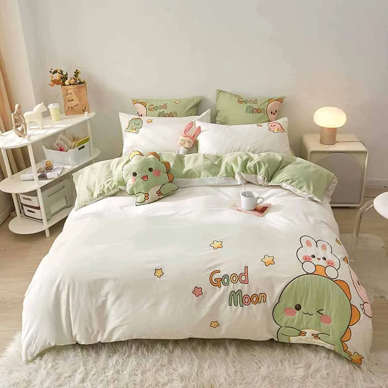Childrens-Bedding-Set-100-Cotton-Satin-Twin-Size-Duvet-Cover-and-Bed-Sheet