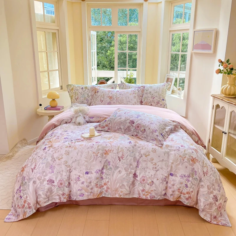 Childrens-Bedding-Set-Hotel-Tencel-Cotton-4-Piece-Private-Label-Hotel-Luxury-Pink-Bedsheets-Bedding-Sets