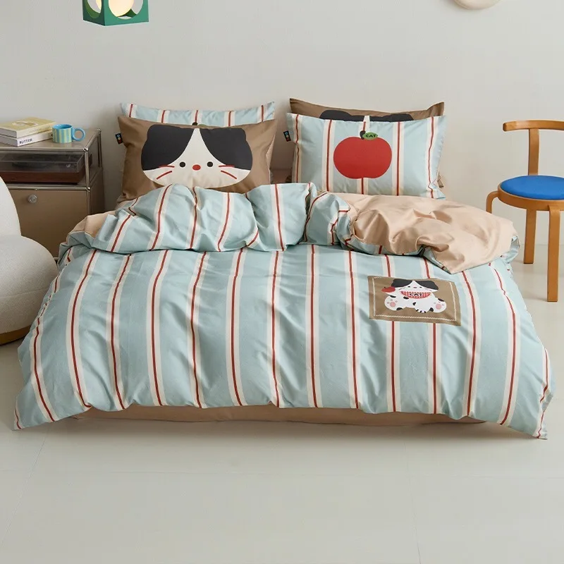 Childrens-Cartoon-Cotton-Home-Textiles-4pcs-Skin-friendly-Kids-Fitted-Flat-Sheets-Bedding-Set-Wholesaler