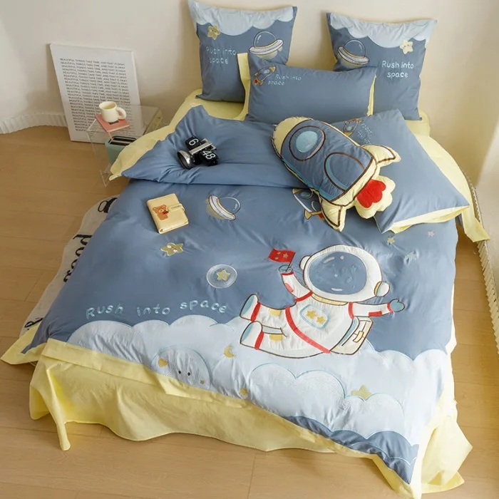 Childrens-Cartoon-Washed-Cotton-Bedding-Set-4pcs-Skin-friendly-Bear-tiger-Kid-Bed-Colorful-Cute-Charming