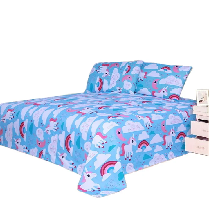 Childrens-Queen-Size-500TC-Polyester-Fabric-Four-Piece-Bed-Set-with-Cute-Cartoon-Pattern-Includes-Pillow-Cases