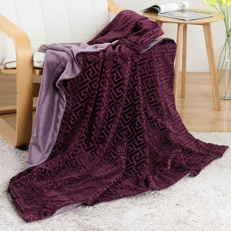Chinese-Fret-Patterns-Burnt-Flannel-Fleece-Fashion-Design-Soft-Warm-Luxury-Dark-Purple-Throw-Blanket-Raschel-Blanket