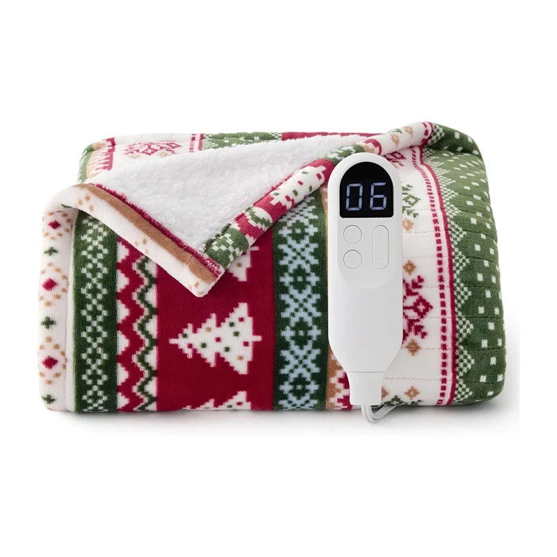 Christmas-Design-Flannel-Sherpa-Fleece-Soft-Throw-Heated-Electric-Blanket-for-Winter-With-5-Heat-Settings