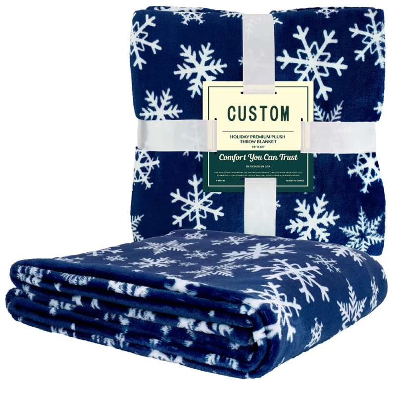 Christmas-Throw-Blanket-Raschel-100-Polyester-Soft-Warm-Winter-50x60-Inch-Navy-Blue-White-European-American-Style-Customizable