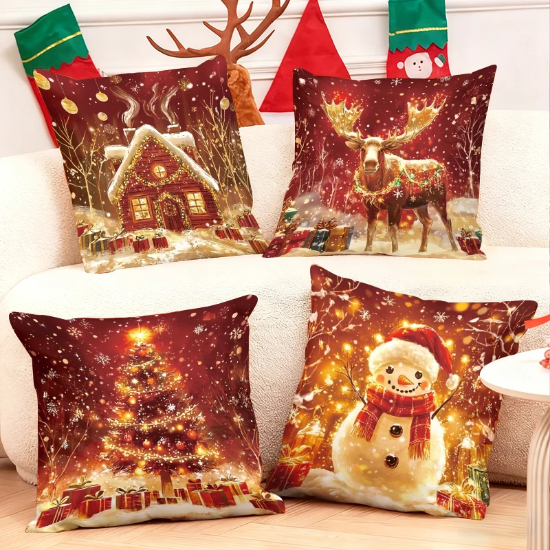 Christmas-Throw-Pillows-with-Festive-Scenes-Snowman-Reindeer-Tree-and-Cabin-for-Holiday-Home-Decor