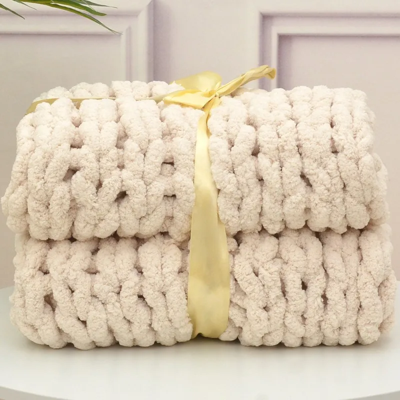 Chunky-Knit-Weighted-Blanket-Large-100-Polyester-Chenille-Bulky-for-Winter