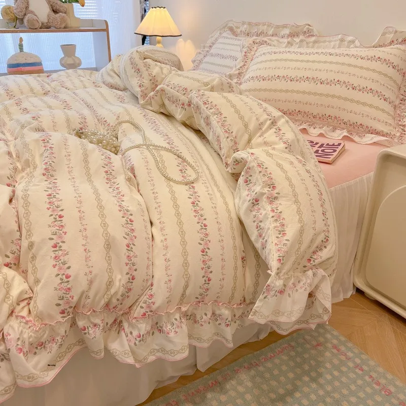 Class-Maternal-Infant-Grade-Pure-Cotton-Lace-Princess-Style-Cartoon-Anime-Plant-Flowers-Pattern-Sheet-Set