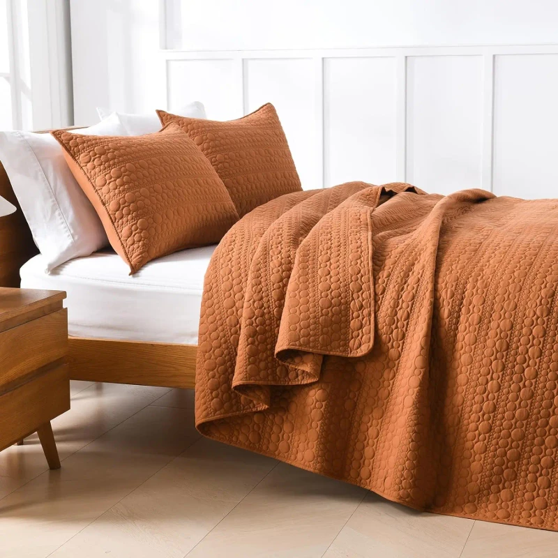 Classic-Geometric-Spots-Stitched-Pattern-Pre-Washed-Microfiber-Coverlet-Ultra-Soft-Lightweight-Quilted-Bedspread-for-All-Season