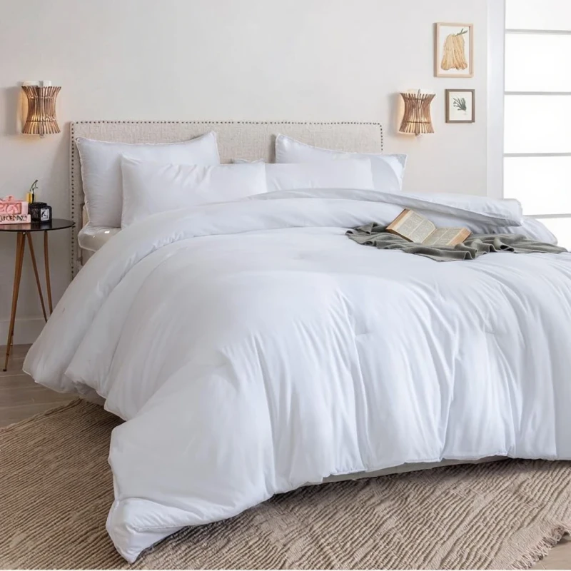 Classic-Pure-White-Microfiber-Comforter-Set-3-Piece-King-Size-Solid-Boho-Design-Lightweight-Soft-Breathable-300-Comforter