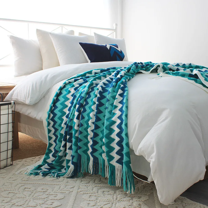 Colorful-Striped-Ethnic-Style-Knitted-Bed-Runner-Decorative-Throw-Blanket-Leisure-Luxury