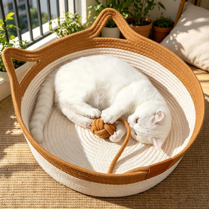 Comfortable-Cute-Scratch-Resistant-Bed-with-Woven-Cotton-Linen-Pet-Bed-Accessories-Toy-for-Cat-Daily-Use