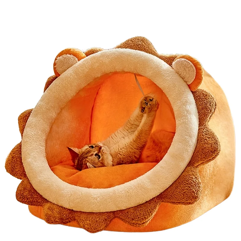 Comfortable-Eco-Friendly-Semi-Enclosed-Lion-Animal-Pattern-Corduroy-Cat-Dog-Bed-Plush-Pet-Sofa-Indoor-Use