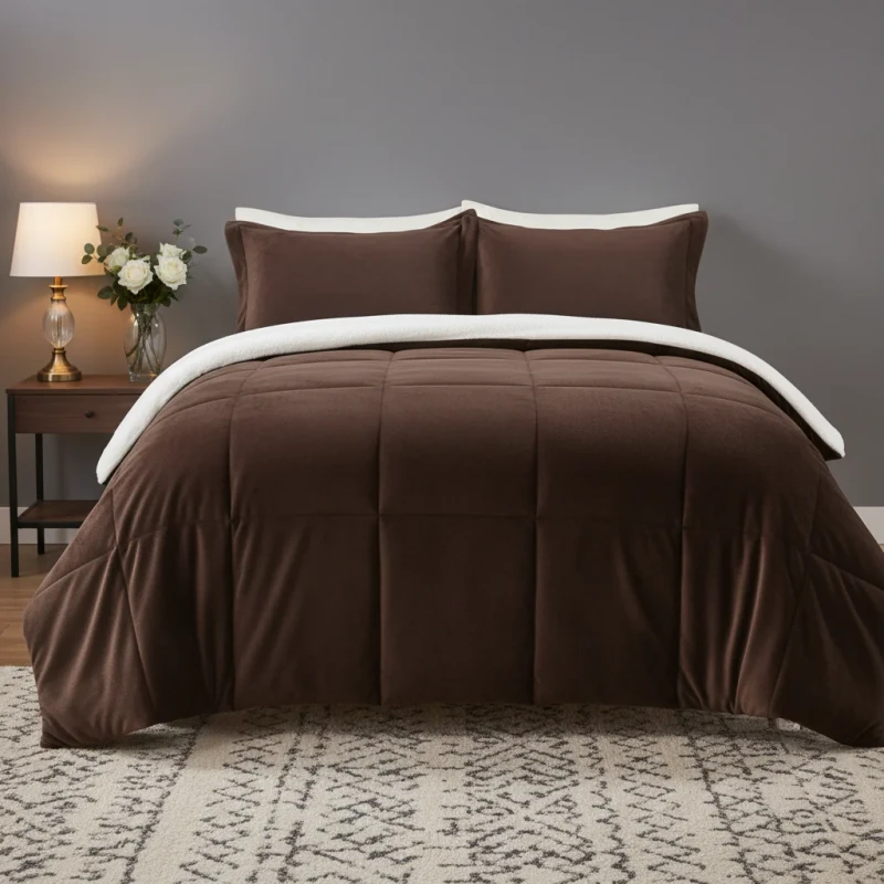 Comfortable-Soft-and-Warm-3-piece-Flannel-Sherpa-Reversible-Polyester-Comforter-Set