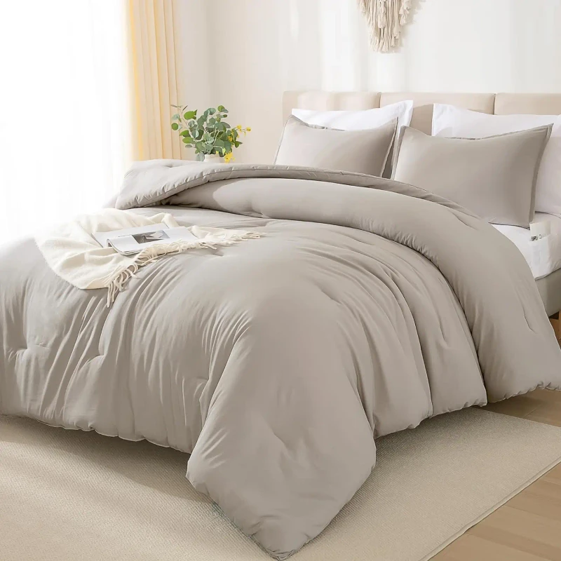 Comforter-Set-7-Pieces-Bed-in-a-Bag-Cal-King-Bedding-Comforter-Sets-Oatmeal-Summer-Solid-Soft-Lightweight-Comforter