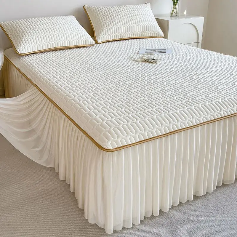 Cooling-Ice-Silk-Bed-Skirt-Set-Bedding-3-Pcs-Thickened-5mm-Latex-Cooling-Mat-for-Summer-Comfort-With-Pillowcase