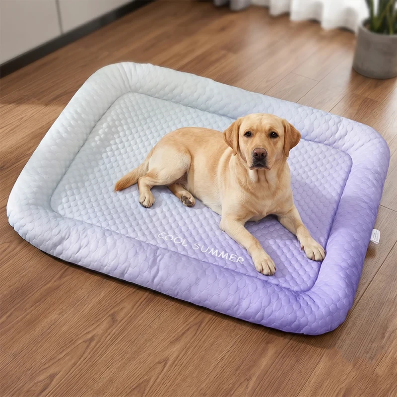 Cooling-Ice-Silk-Dog-Bed-with-Gradient-Color-and-Breathable-Mesh-Fabric-for-Summer-Indoor-Sleeping
