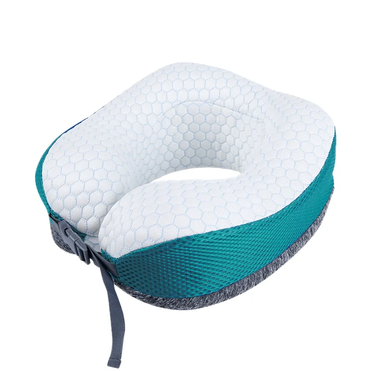 Cooling-Rest-Support-Airplane-Travel-Essentials-Memory-Foam-Adjustable-Drawstring-U-Shape-Memory-Foam-Neck-Supporting-Pillow