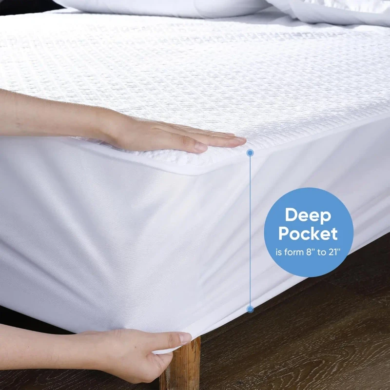 Cooling-Waterproof-Mattress-Protector-Queen-Size-3D-Air-Fabric-Smooth-Soft-Breathable-Noiseless-8-21-Deep-Pocket-All-Season