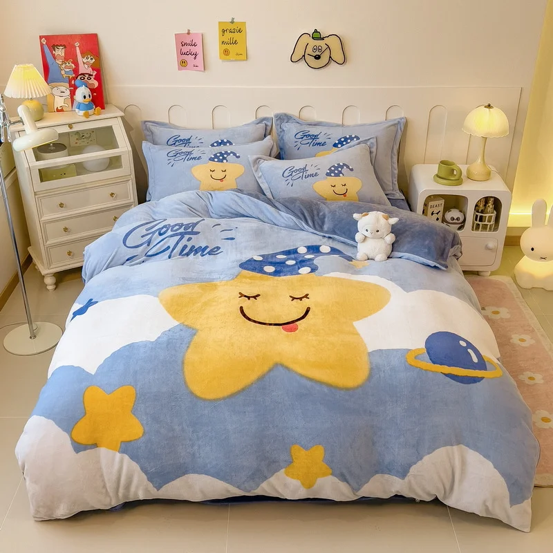 Coral-Velvet-Kids-Bedding-Set-with-Cartoon-Characters-Fleece-Winter-Bedding-Warm-Bedsheets-Thick-Bedding