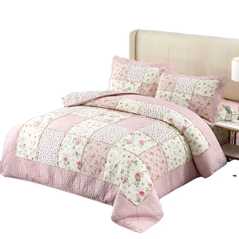 Cotton-Bed-Cover-Four-piece-Set-Three-piece-Set-Hand-made-Rural-style-Quilted-Washed-Edging