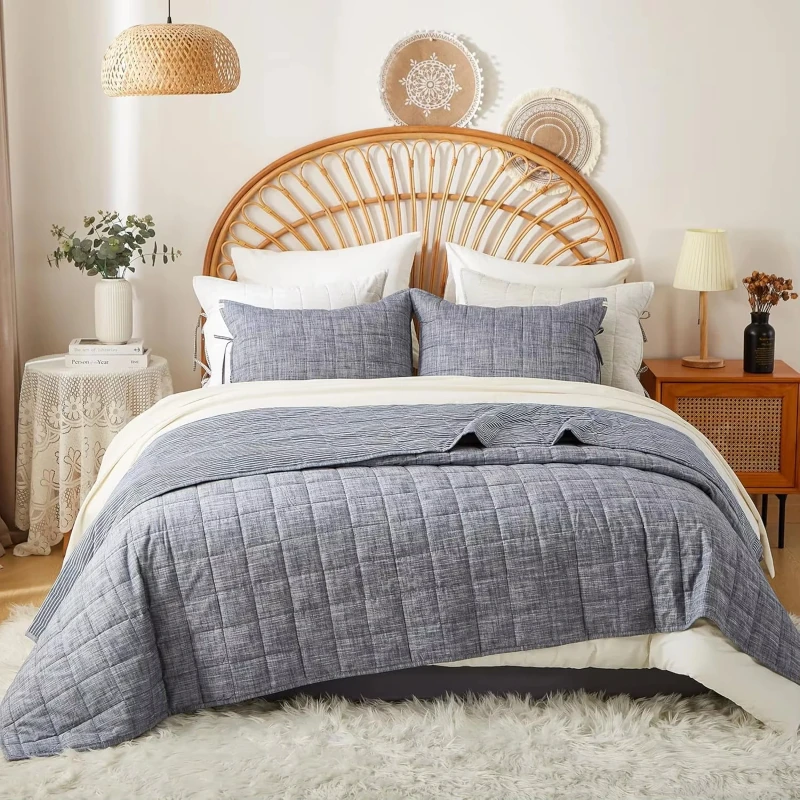 Cotton-Bedspreads-Queen-Size-3-Pieces-Queen-Quilt-Set-with-Blue-Stripe-Bedding-Coverlet-Light-Weight-Quilted-Blanket