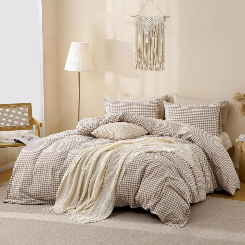 Cotton-Blue-Plaid-Duvet-Cover-Set-Rustic-King-for-Hotel-Home-Use
