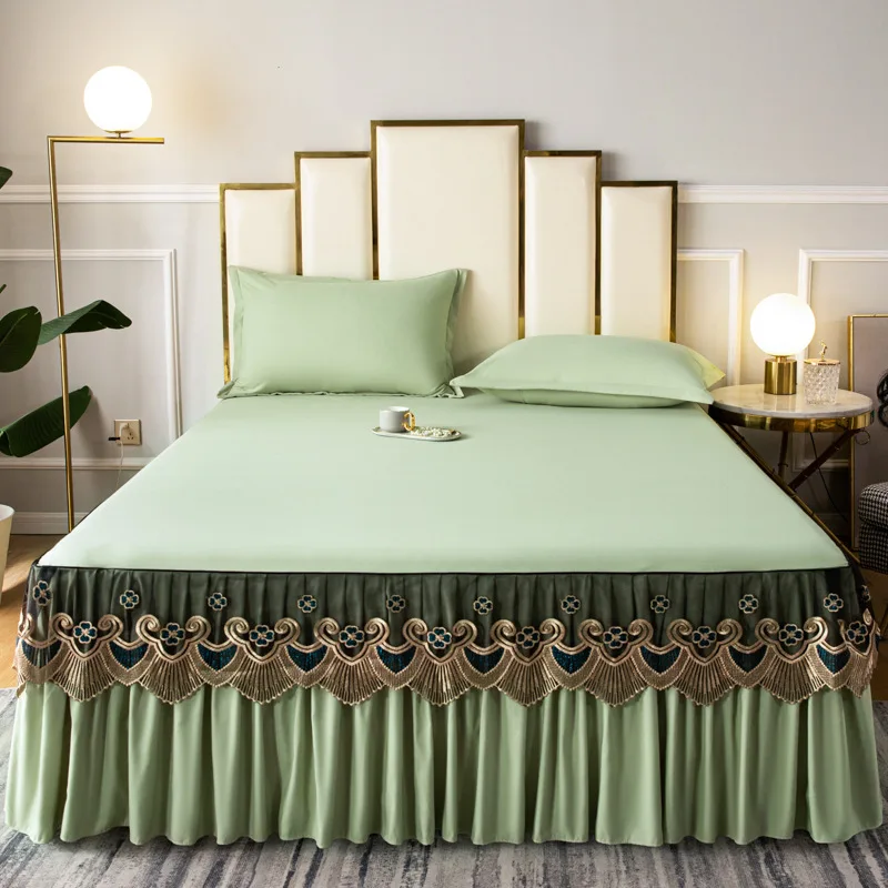 Cotton-Embroidered-Modern-Style-Series-Non-slip-Solid-Colo-Washable-Bed-Cover-Sheet-Skirt