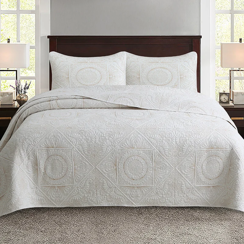 Cotton-Embroidery-Reversible-3-Pieces-Patchwork-Quilts-Bedding-Bedspreads-Luxury