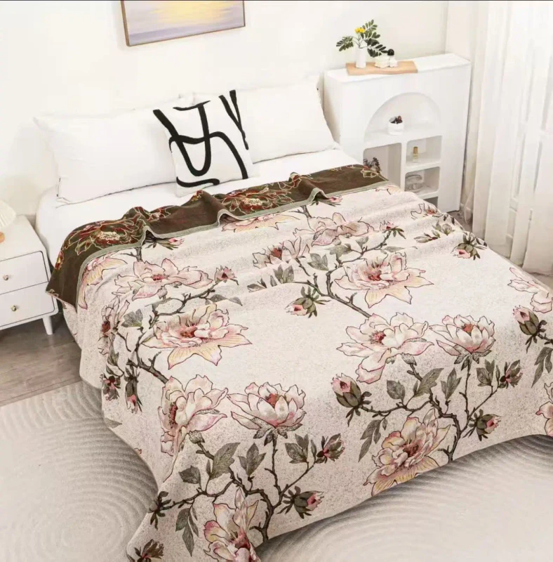 Cotton-Jacquard-Gauze-Woven-Custom-All-Season-Travel-Bedding-Blanket-Bedspread