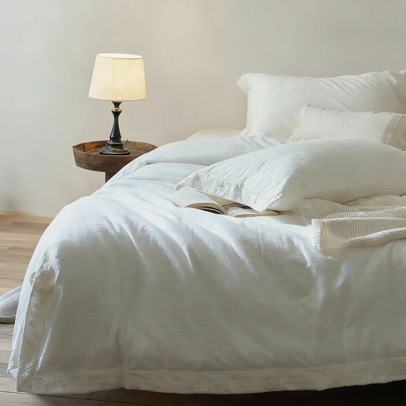 Cotton-Linen-Blend-4-Piece-Bedding-Set-Wide-Border-Embroidery-OEKO-TEX-Certified-Queen-Size-for-Hotel-Home