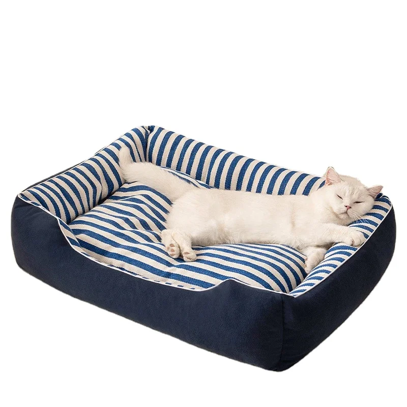 Cotton-Linen-Striped-Pet-Bed-Rectangular-Removable-Washable-Cat-Sleeping-Mat-Thick-Warm-Winter-Pet-Sofa-Bed-for-Small-Dogs-Cats