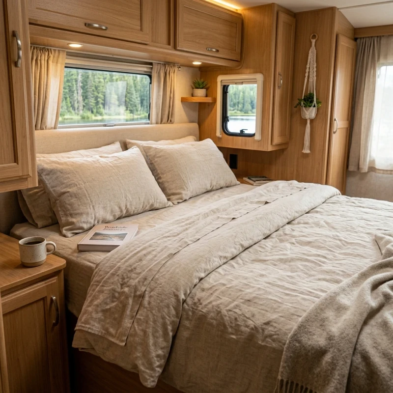 Cotton-Linen-Woven-300tc-Polyester-Caravan-Bunk-Bedding-Set-RV-MotorHome-Trailer-Camper-Fitted-Sheets-Pillowcases