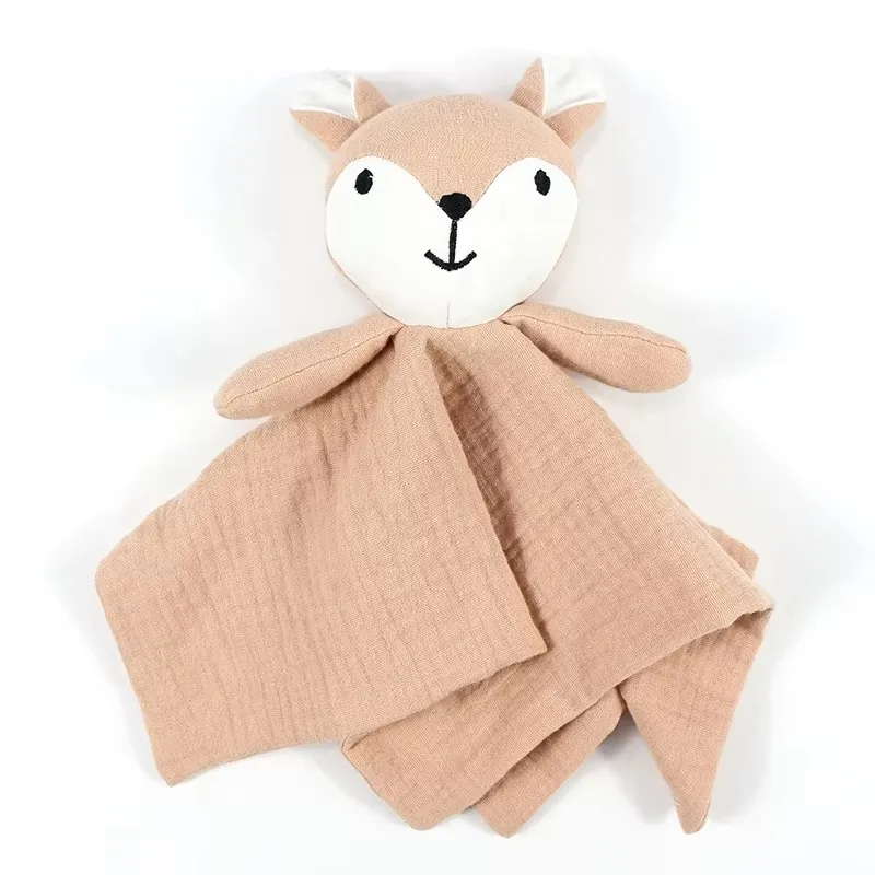 Cotton-Muslin-Fox-Baby-Comforter-Stuffed-Animal-Soothing-Toy-for-Teething-Kids-Bedding