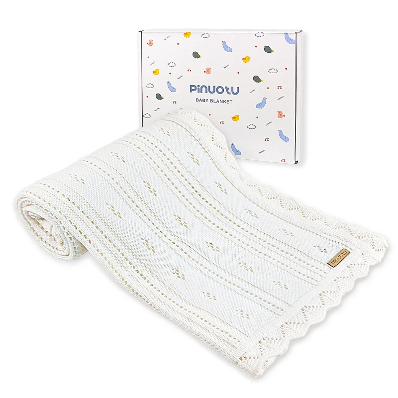 Cotton-Pointelle-Knitted-Baby-Blanket-Ivory-31-40-Inch-Ruffle-Blankets-Kids-Bedding-for-Boys-Girls-Neonate