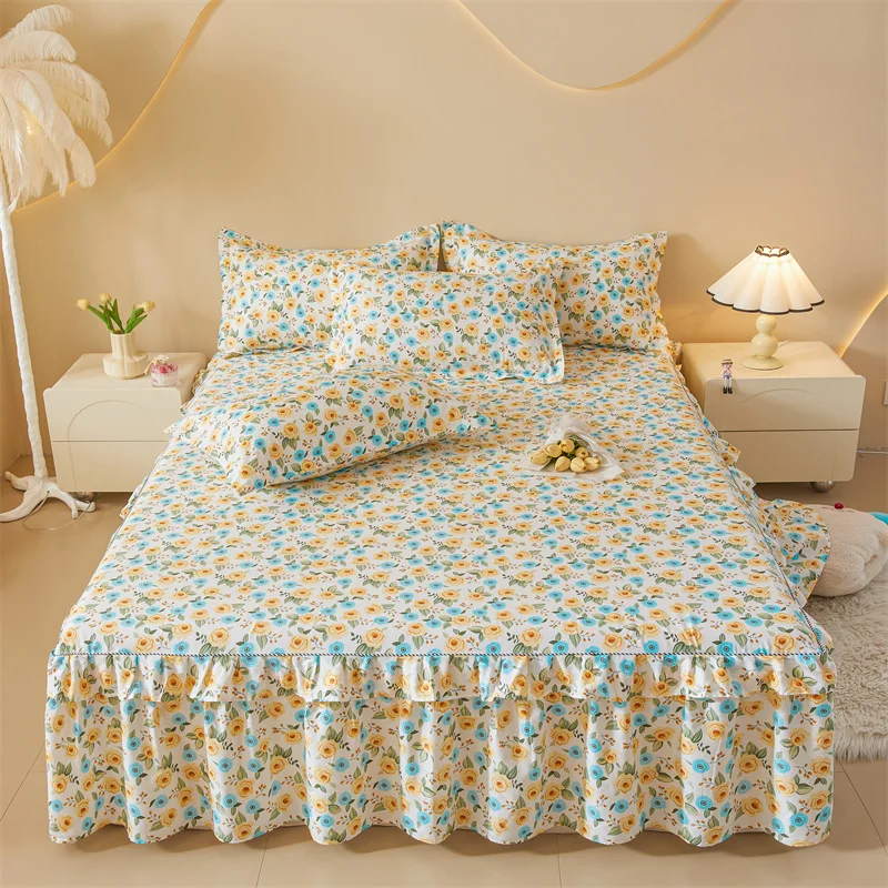 Cotton-Printed-Bed-Skirt-Korean-Style-Bed-Skirt